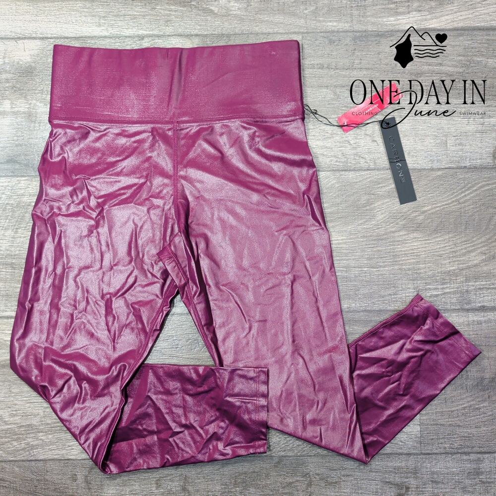 Carbon38 Takara Shine High Rise Crop Leggings Metallic Berry Pink NWT Size L